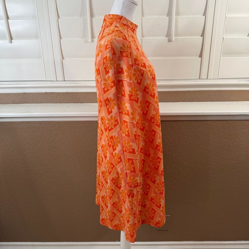 Vintage 70s Mod Psychedelic Go Go A Line Dress Orange White Floral Print Sz S - Picture 3 of 5